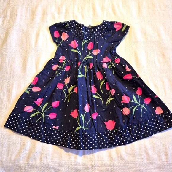 Gymboree Outlet girls size 2T navy with pink tulip design dress VGUC - Picture 1 of 6